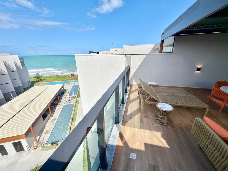 Flat Vista Mar c/ Cobertura Beira-Mar em Carneiros